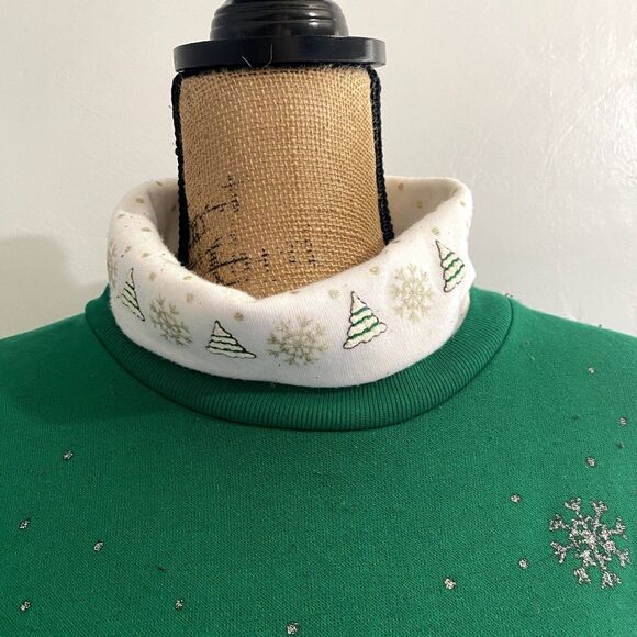 Vintage Holiday Time Ugly Christmas Sweatshirt Turtleneck Green Plus Size 16W - Picture 2 of 5